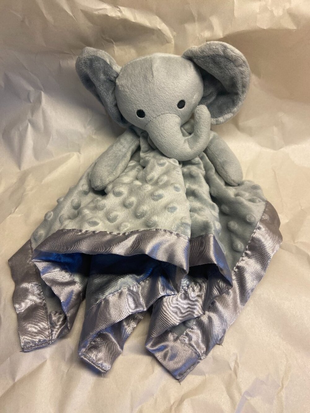 Pro Galeem Elephant Lovey Security Blanket Bumpy Satin Back Gray Baby Toy